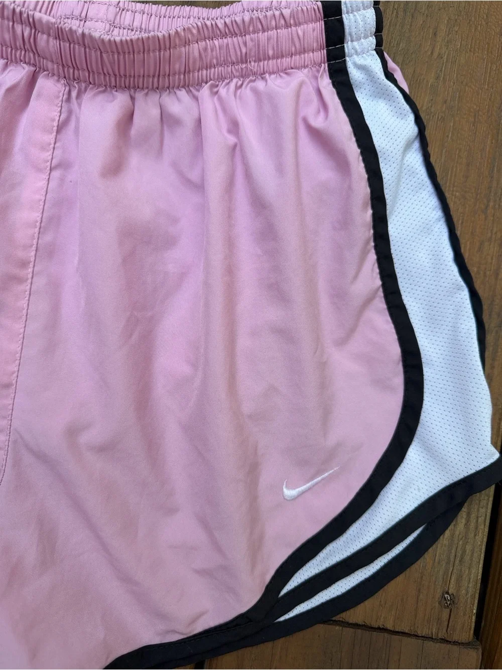 Nike Women's Pink and White Tempo Shorts with Black Trim Small
